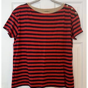 Lauren Ralph Lauren Women’s Top Sz LG Red Navy Stripe Gold Buttons‎ Equestrian